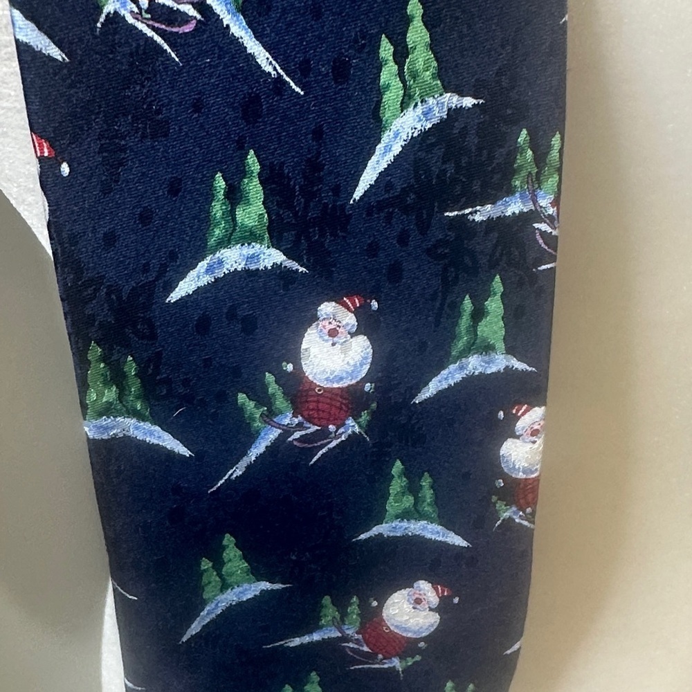 John Ashford Dark Blue Tie with Santa Skiing Design